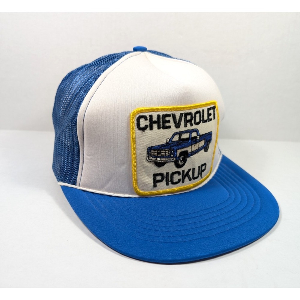 Vintage‎ Chevrolet Pickup Trucker Hat Snapback Mesh 80s Blue White Crown Cap